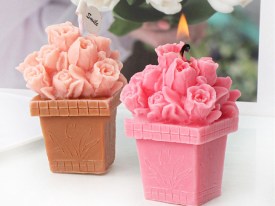 Molde silicona maceta cuadrada con flores